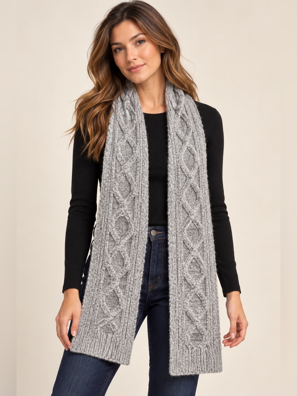 J.CREW Loopy Stitch Oversized Wool Nylon Cable-Knit Scarf .